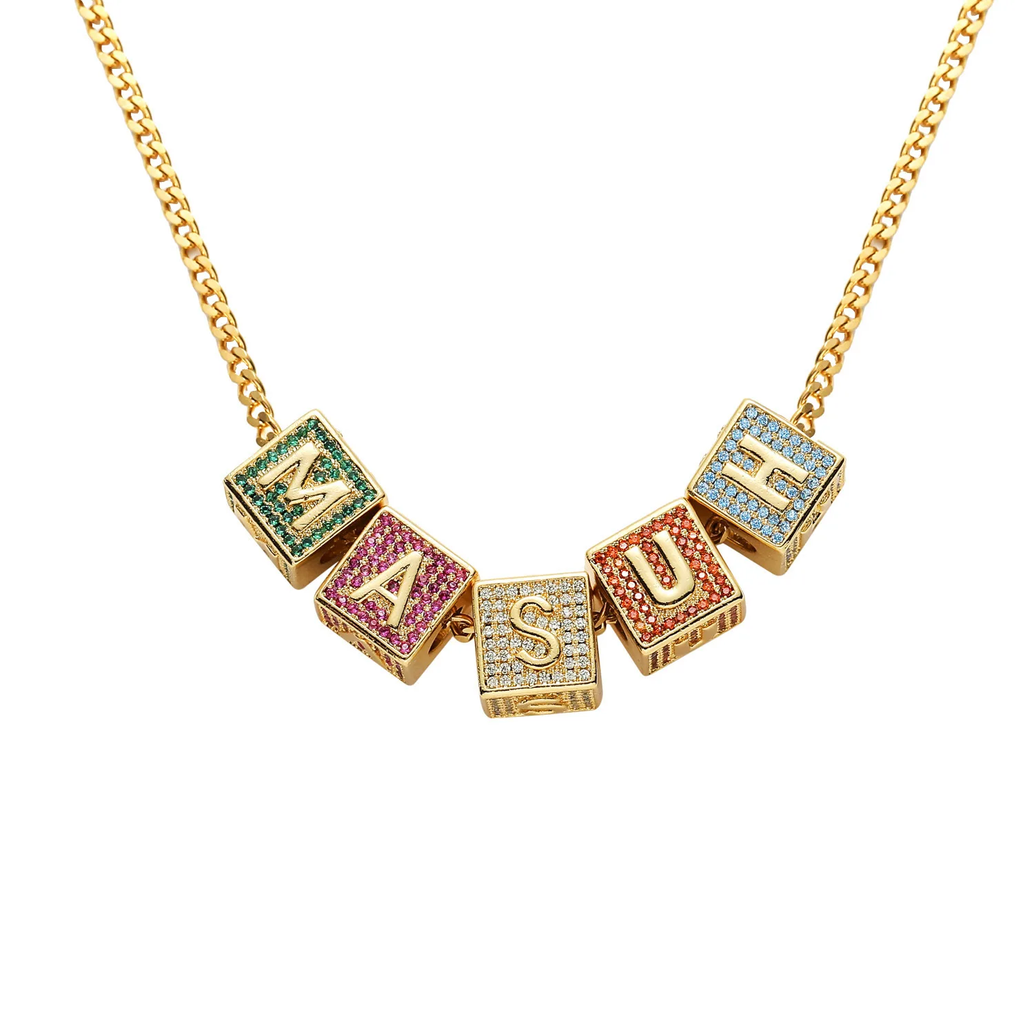 

Icy miami custom letter charm necklace/bracelet cuban link chain gold plated women hip hop jewelry name necklace, Gold silver rose gold