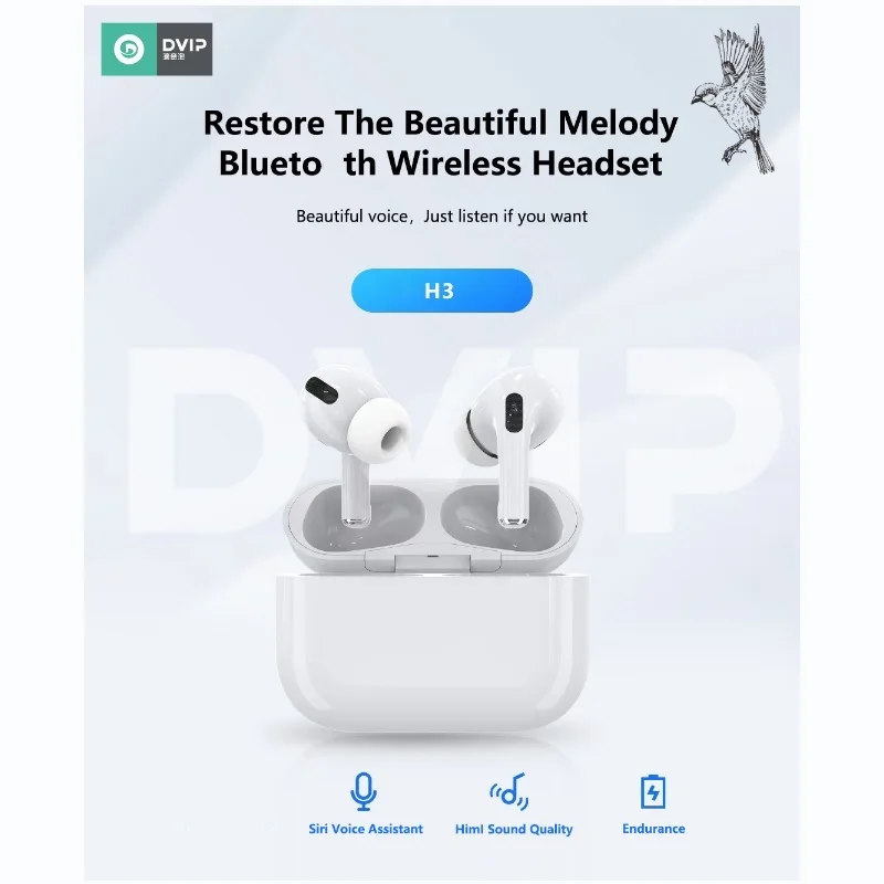 

H3- TWS BT earphone beautiful voice super long endurance Noise cancelling comfortable to wear oem odm welcome, White