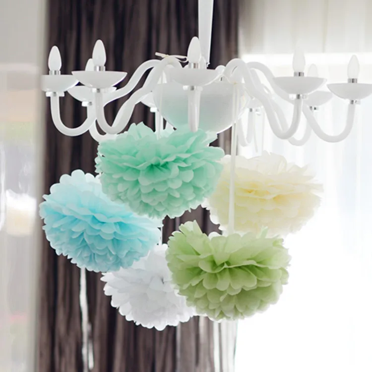 

20 25 30cm Flower Wedding Decoration Pompom Tissue Paper Pom Poms DIY Artificial Flowers Merry Christmas Decoration, As the picture