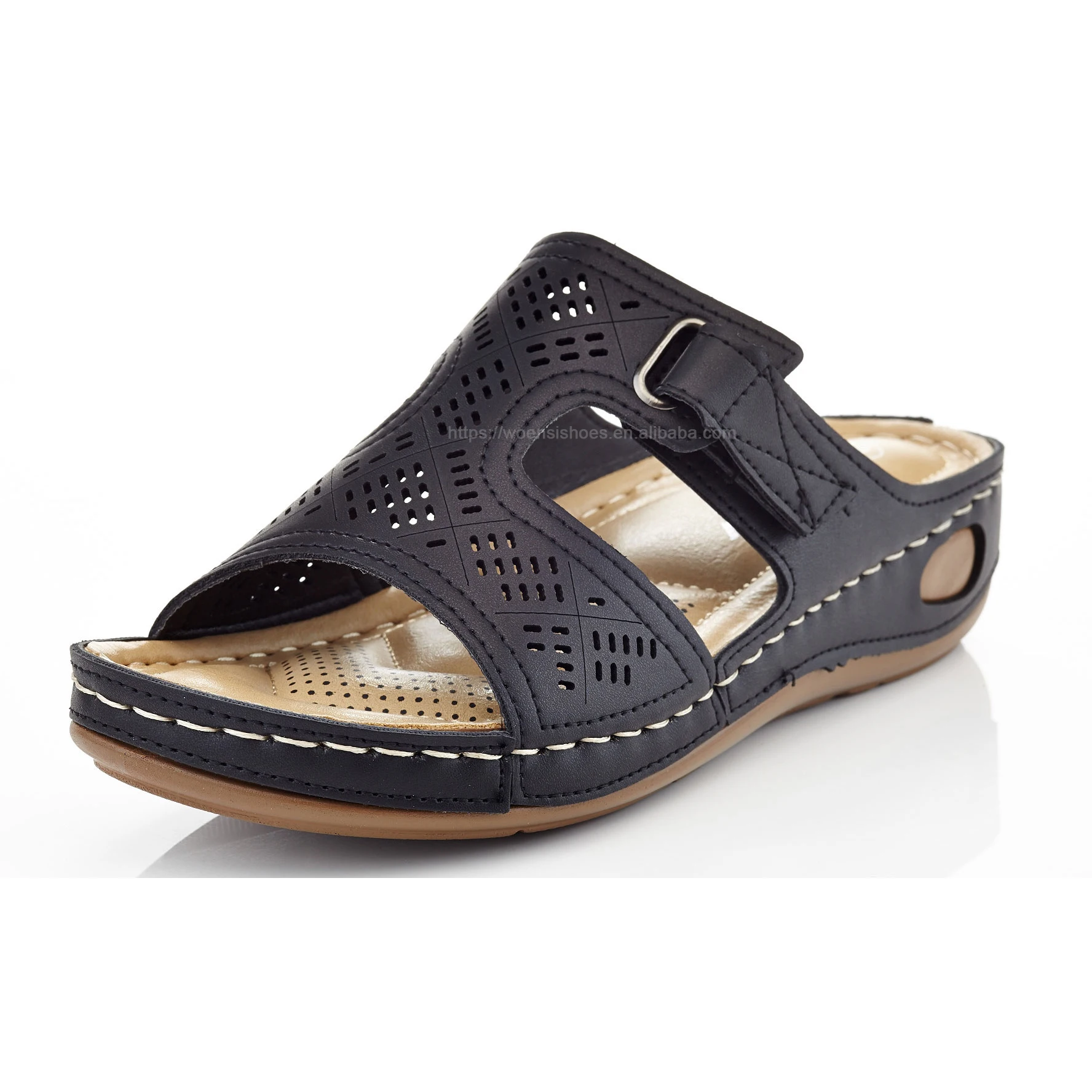 latest comfort cheap quality PU OEM wedge high heel women comfort sandals
