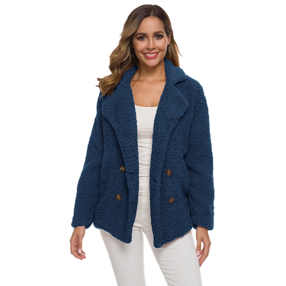 

Good Quality Lapel Double Breasted Plus Size Loose Long Lamb Woolen Girls Coat For Women, Picture showns