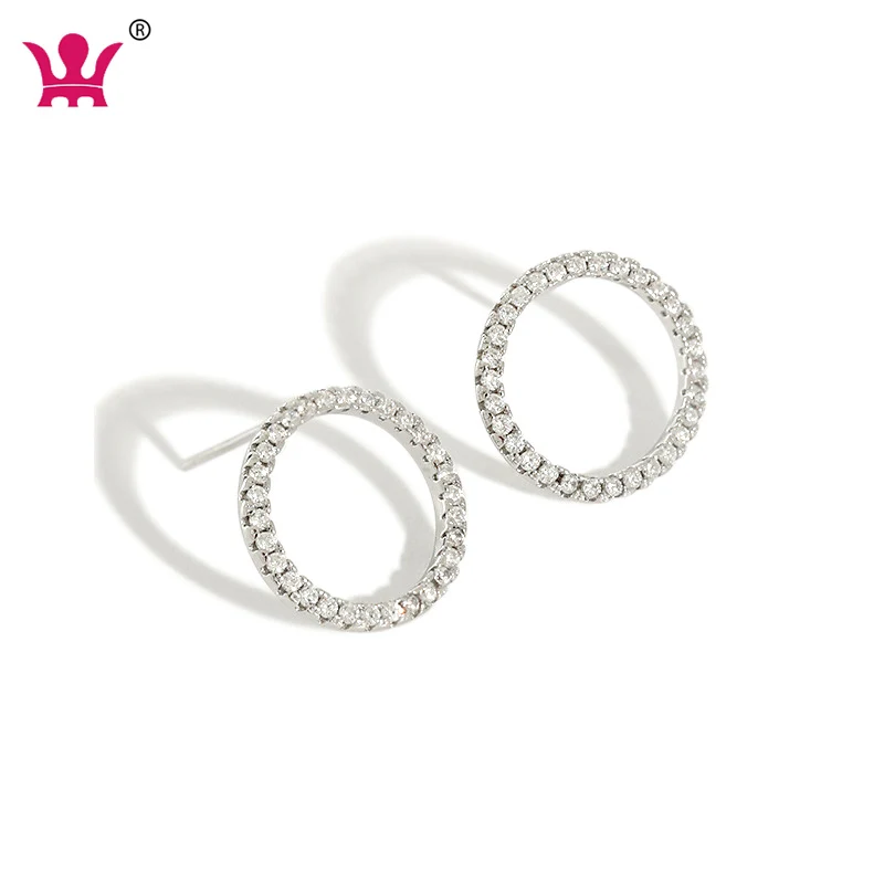CZ Circle Minimalist Halo S925 Sterling Silver Huggie Stud Earrings for Women Girls