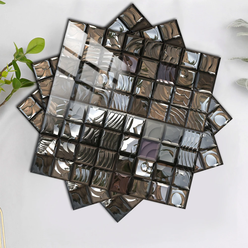 

Chocolate Color Flat Mosaic Crystal Hard Film Tile Sticker Bathroom Home Decor Wall Stickers Peel & Stick PVC Wallpaper