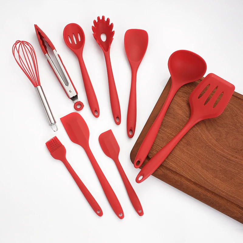 

10pcs Silicone Kitchen Utensils Durable Silicone Kitchen Tools Cooking Set For Home Kitchen Cooking, Red