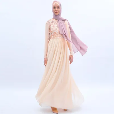 

LSY176 sequin embellishment women's dress chiffon Islamic Clothing Fashion Front Open Kimono Arabic Style Dubai Muslim Abaya, Picture color