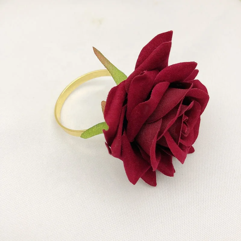 

Newest Rose Flower Napkin Rings Gold Wedding Napkin Rings Holder Handmade Cloth Napkin Rings HWW01