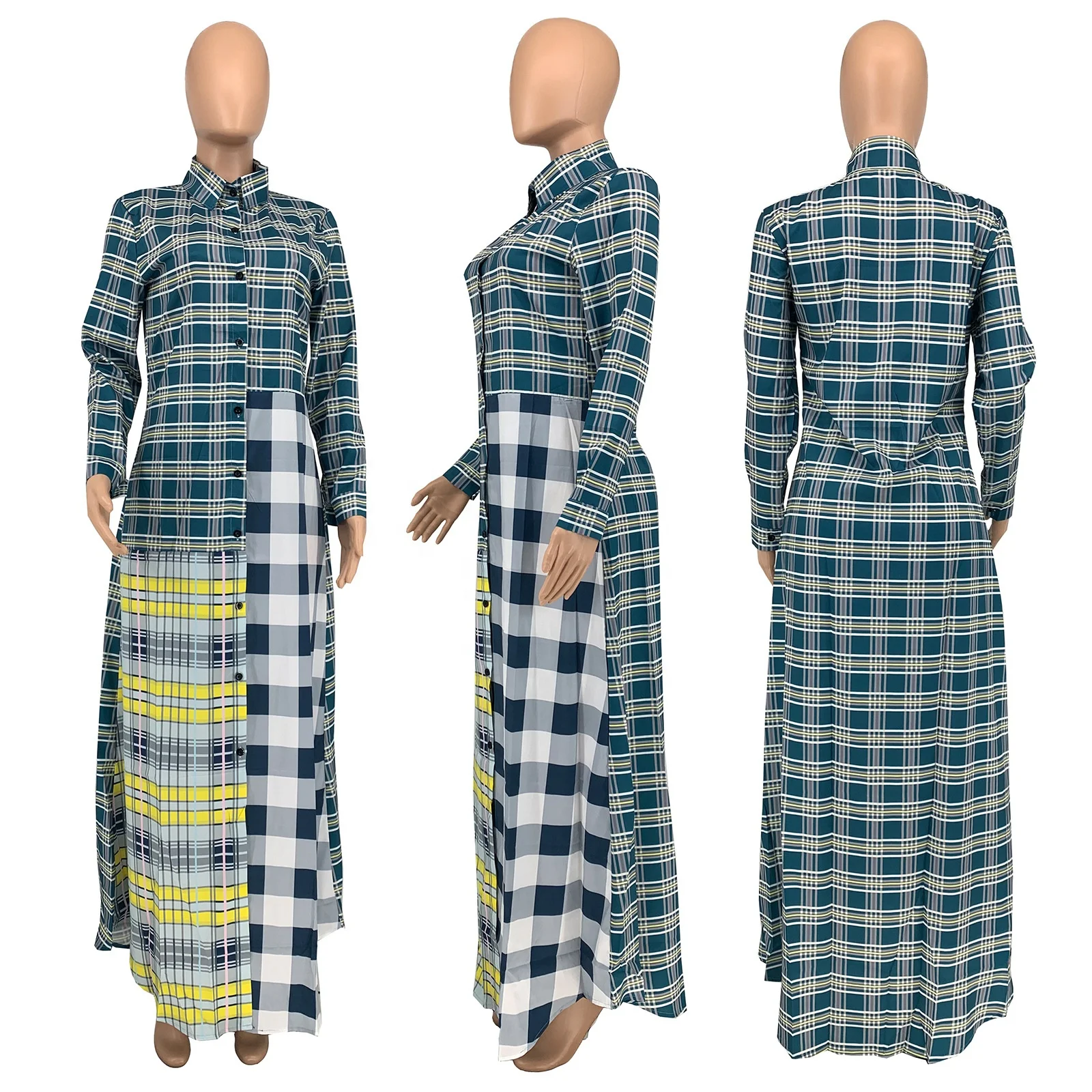 

Autumn winter Wholesale fashion contrast color patchwork casual women jacket plus size women's coats long winter coat, Blue/yellow/coffee