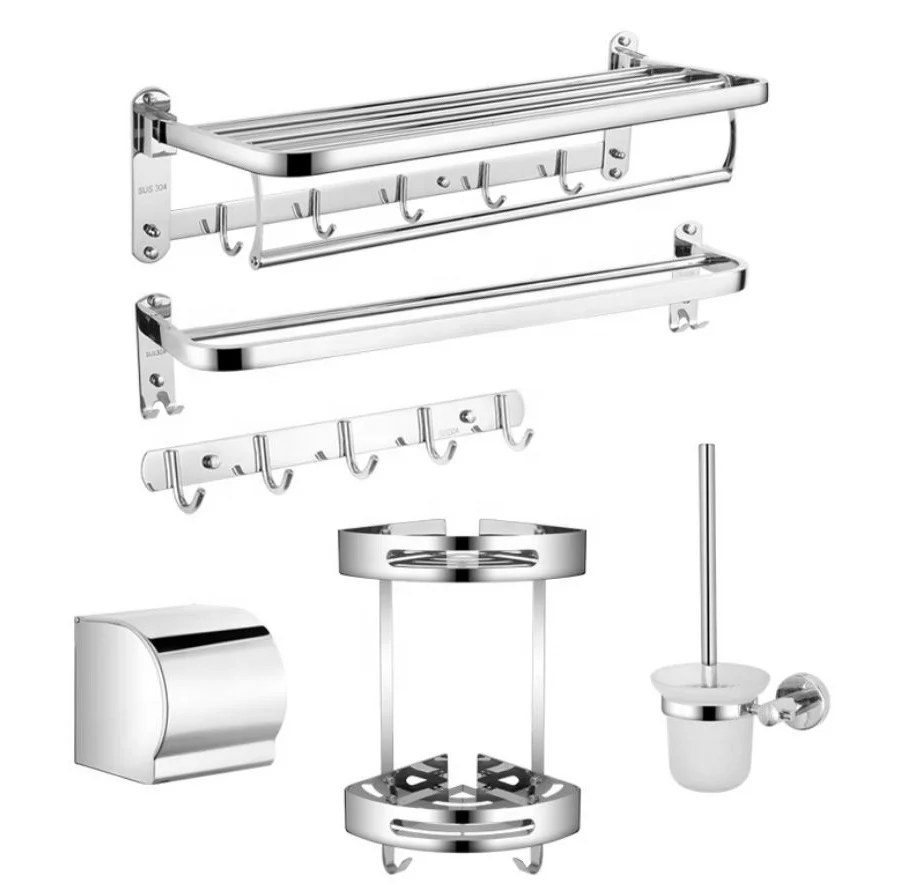 

Hot sale high quality stainless steel 304 6pcs bathroom accessori set, Silver