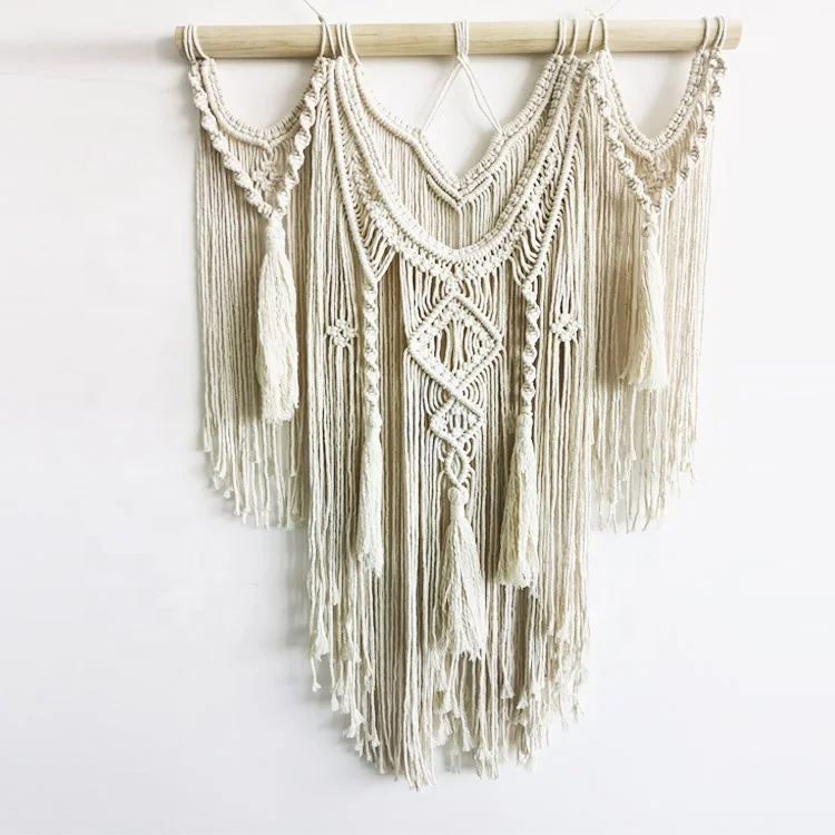 

extra large handmade tapestry macrame wall hangings, Cotton white and dark green