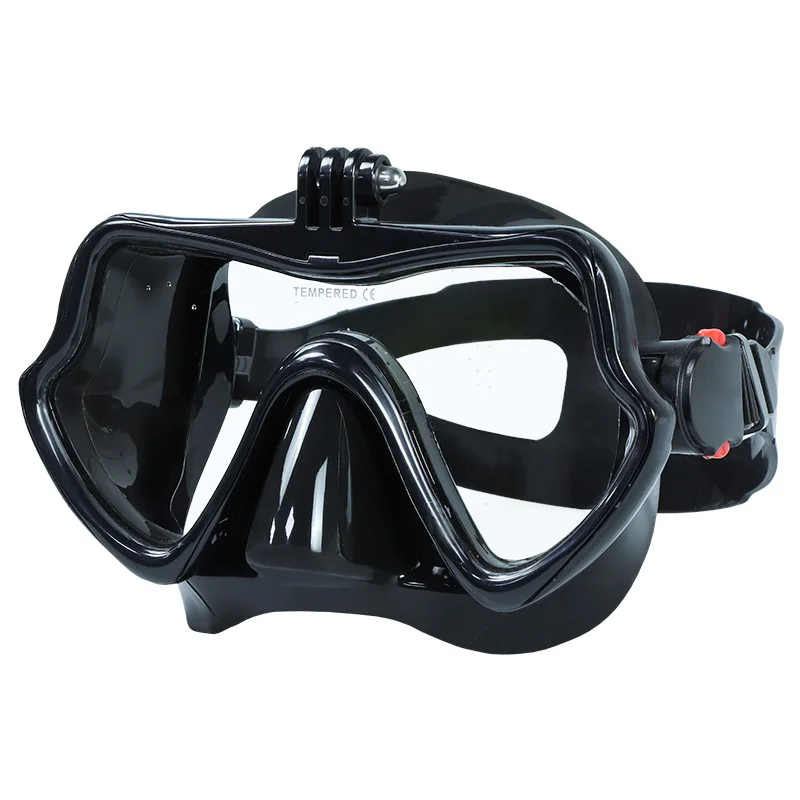 

Top quality silicone OCTOMASK original large frame wide view foldable snorkeling gopro mount camera goggles adult diving mask, Black