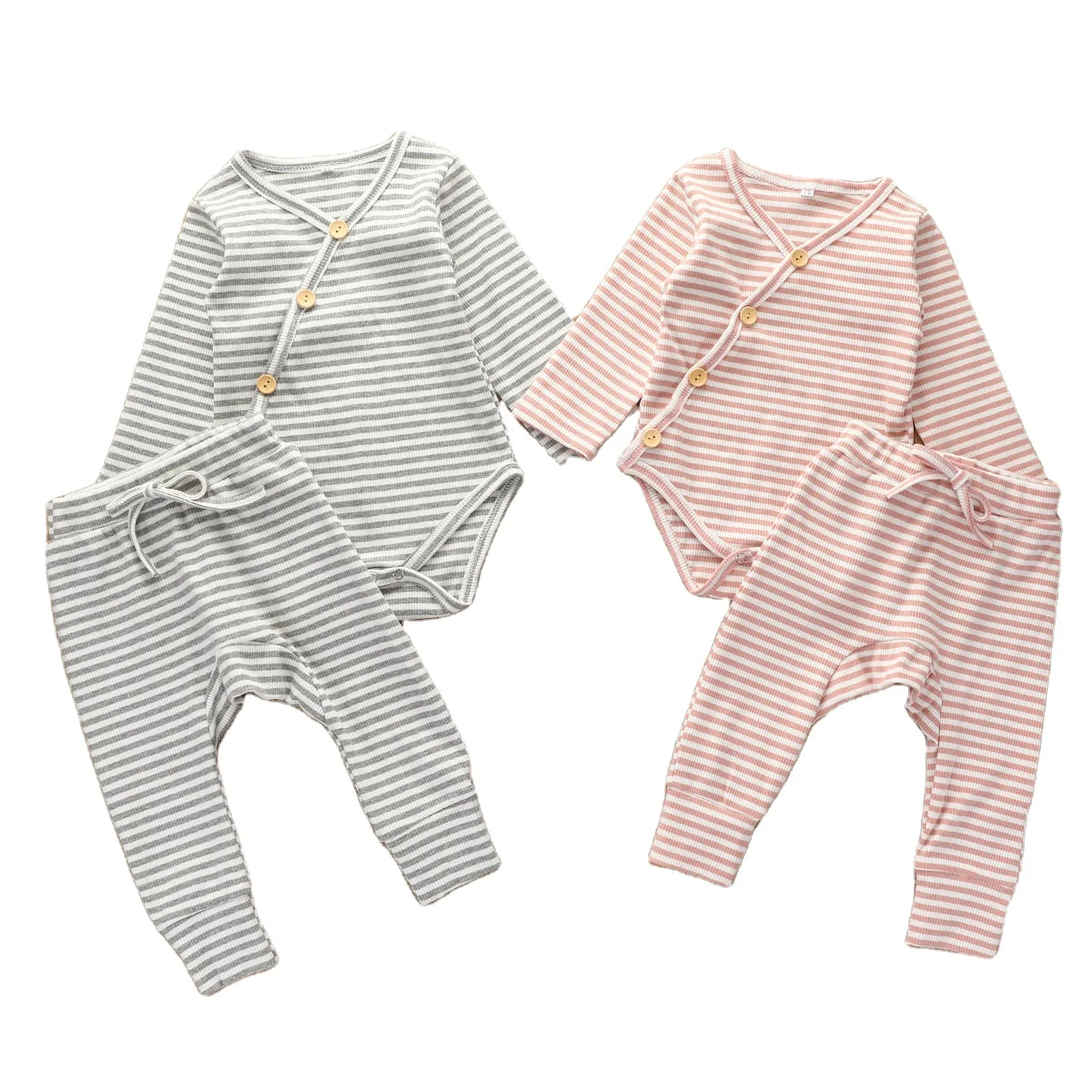 

Toddler Girls Clothes Ribbed Cotton Kimono Striped Romper Jogger Pant Outfit Fall Baby Clothing Sets, Photo showed and customized color