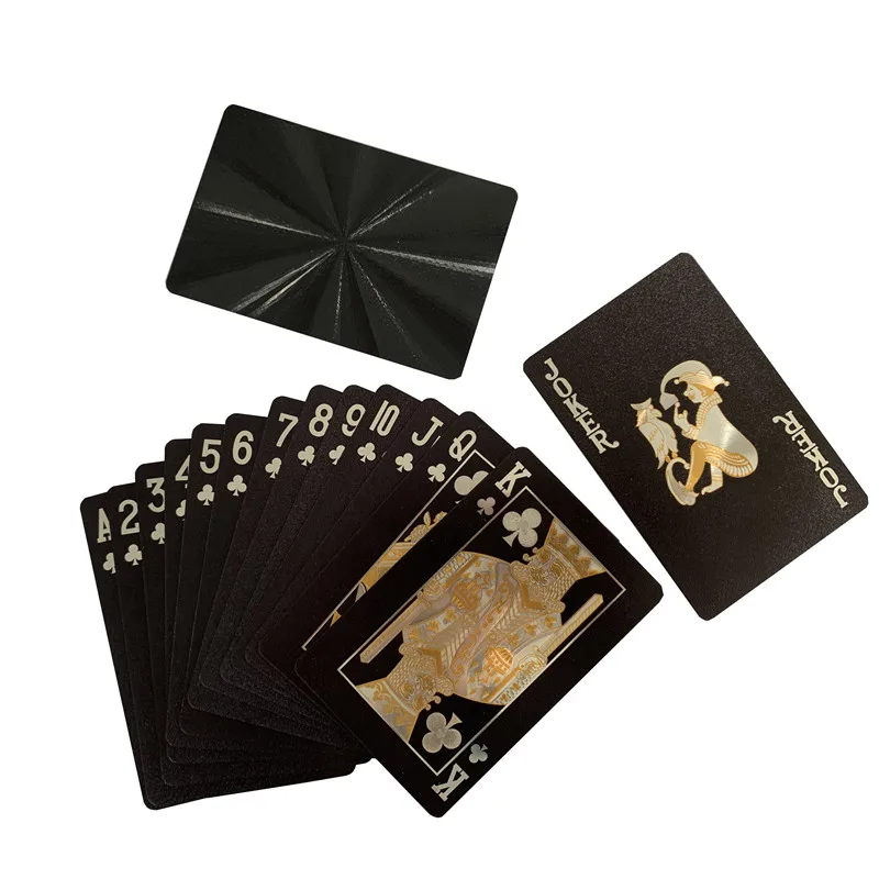 

Gold Black Simple Design poker cards Plastic PET black foil custom design gold plated playing cards