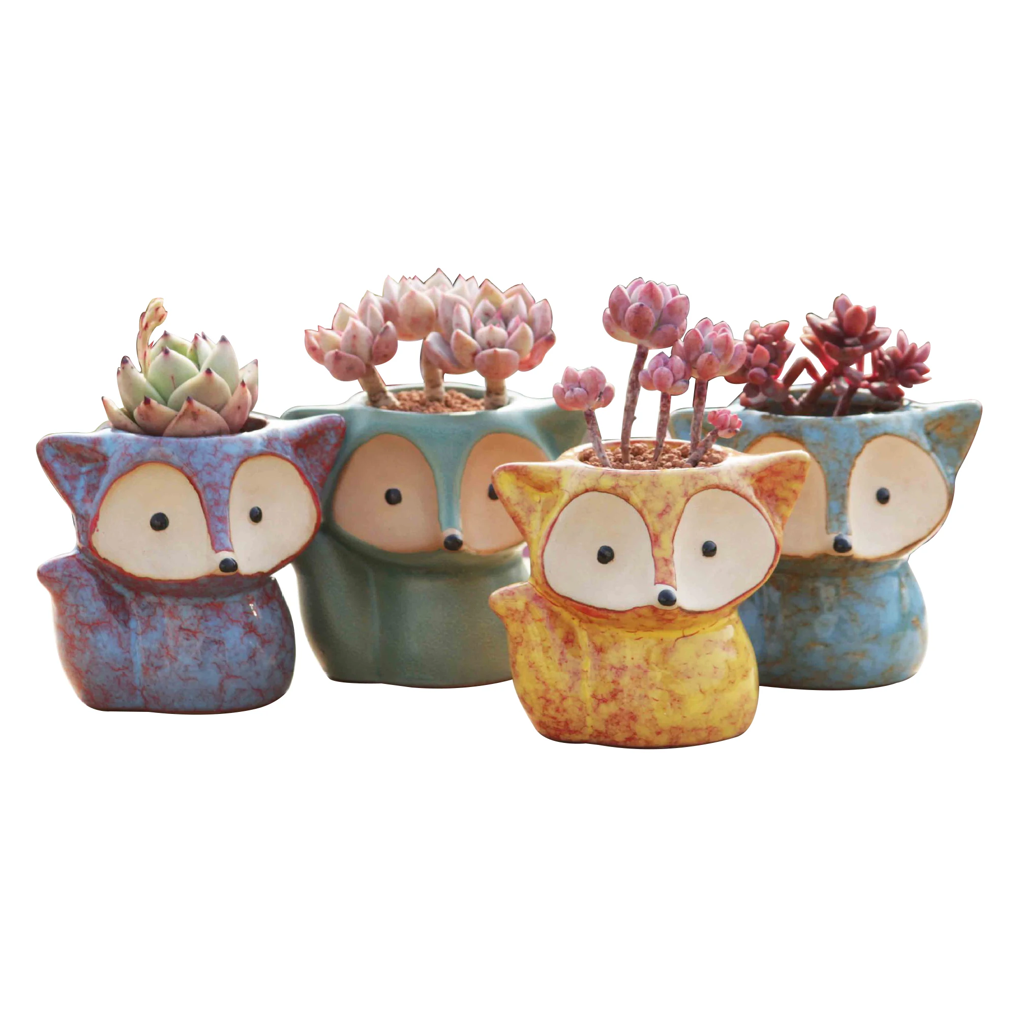 

garden indoor small glaze mini fox animal shape decorative table cactus succulent ceramic flower plant pot planters, As picture