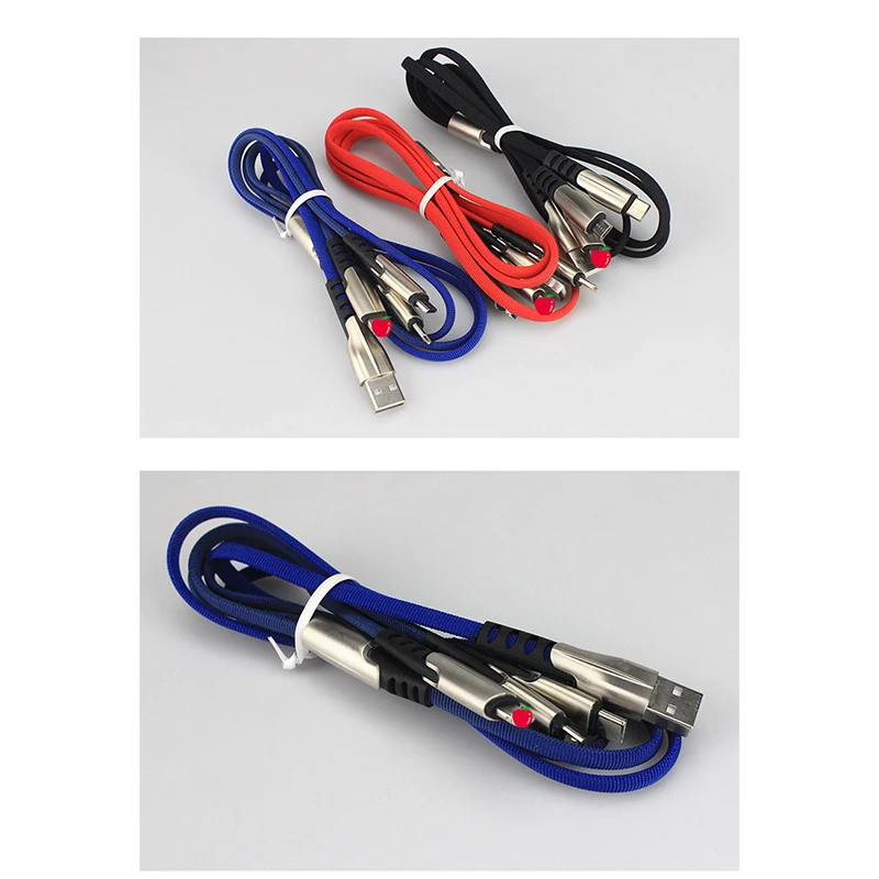Factory Hot selling Zinc Alloy Flat Mirco Usb 3 in 1Charging date Cable Quick Charger for you smartphone - ANKUX.COM