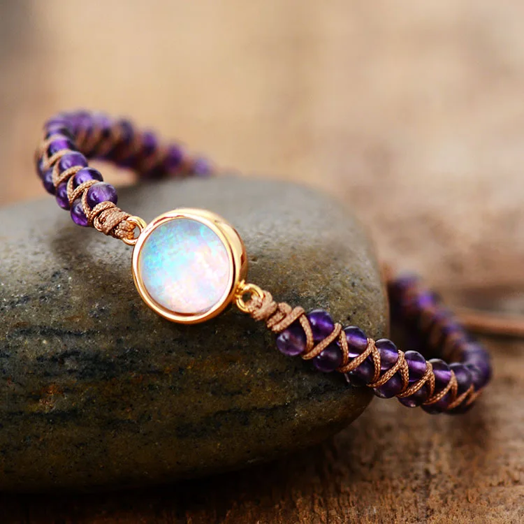 

2023 New Amethysts Opal String Braided Yoga Friendship Bracelet Bangle for Women Men Stone Wrap Bracelets Femme Bohemian Jewelry