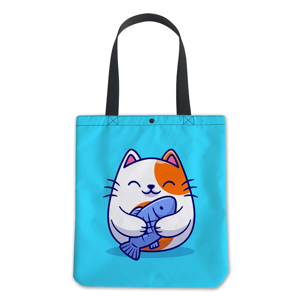 

2022 New Drop shipping Fashion Cartoon Kitten Logo Sublimation Print Eco Friendly Foldable Reusable Tote Shopping Bag