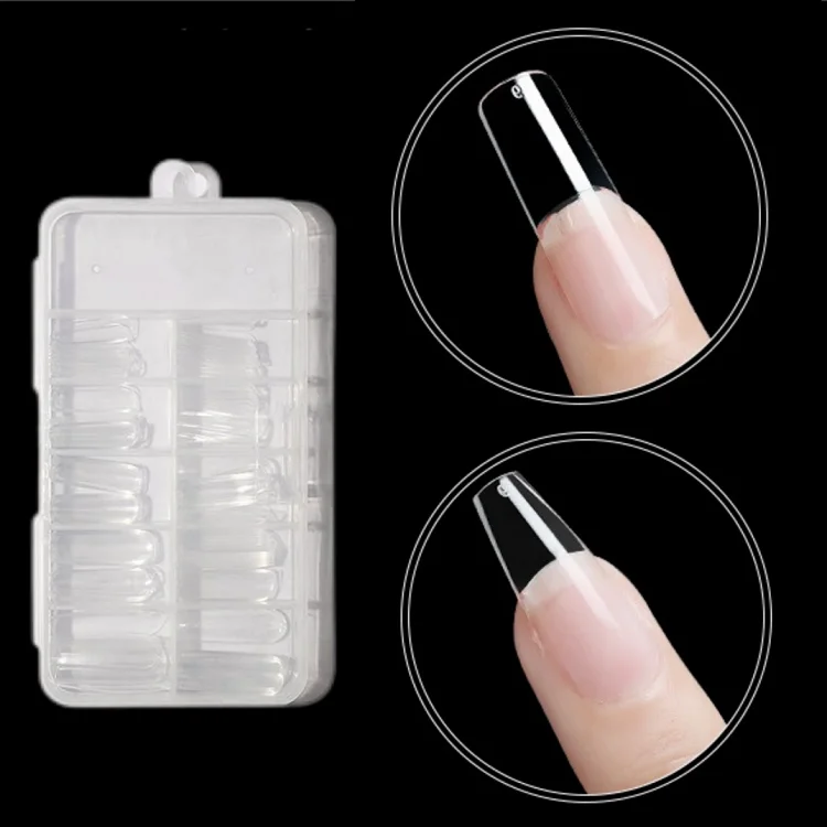 

New Coming Coffin Almond Square Gel-Nail Customize Logo Stiletto Full Cover Nail Tips Clear