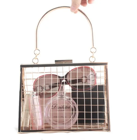 

RTS Stock Metal Trendy Party Women Bags Party Triangle Cage Hand Clutch Bags Evening Handbag, 4 colors or custom