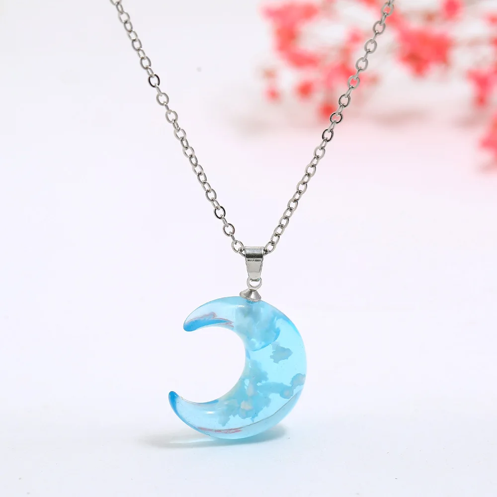 

Sky Designer Moon Shape Resin Pendant Necklace Luminous Necklace Choker for Women INS Trendy Lucky Ball Necklace Jewelry, Picture