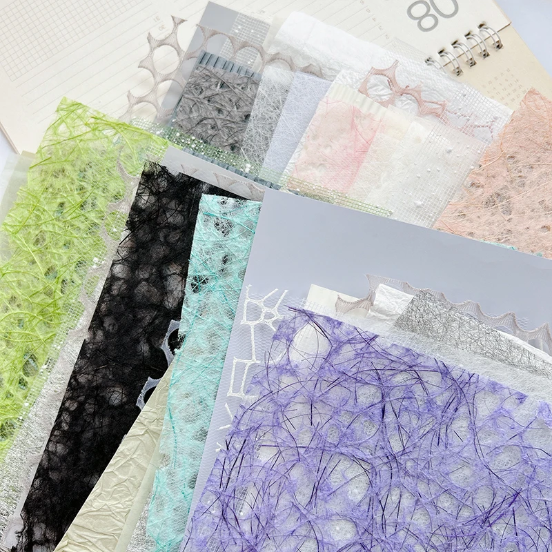 

10pcs/pack Background paper DIY handtent mesh mixed material pack Creative children's handmade collage decorative material paper