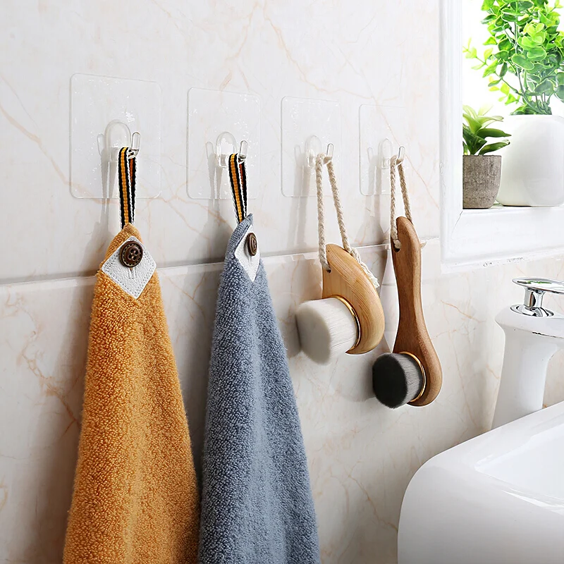 

Waterproof Removable Adhesive plastic solid transparent wall mounted sticky hanging hook, White