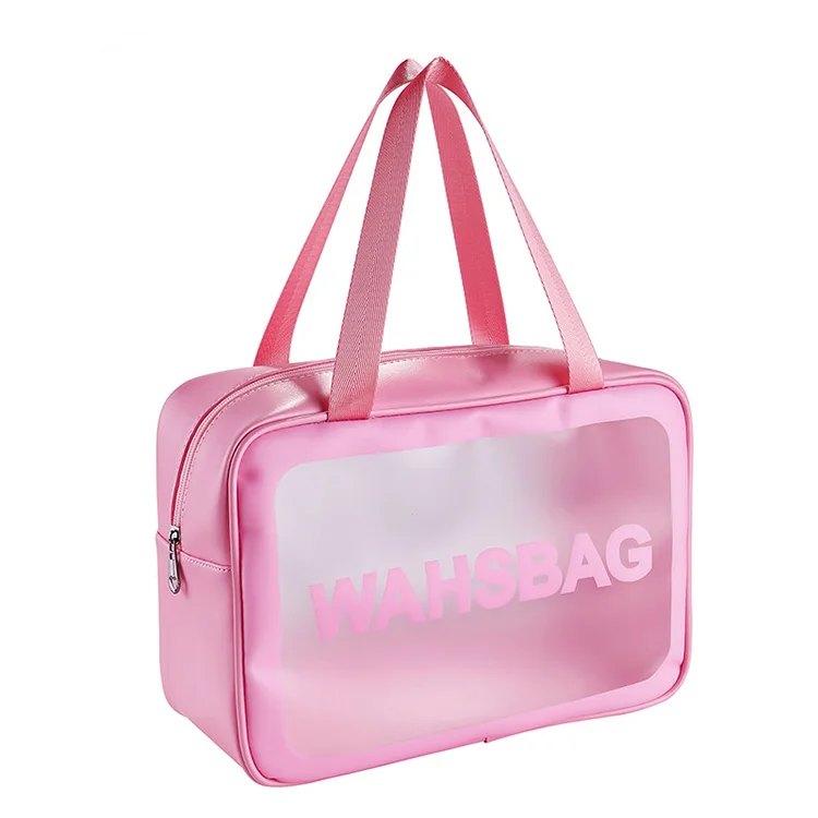 

Transparent cosmetic bag for lady outdoor washbag large capacity storage waterproof makeup bag zipper toiletry bag, Black white pink