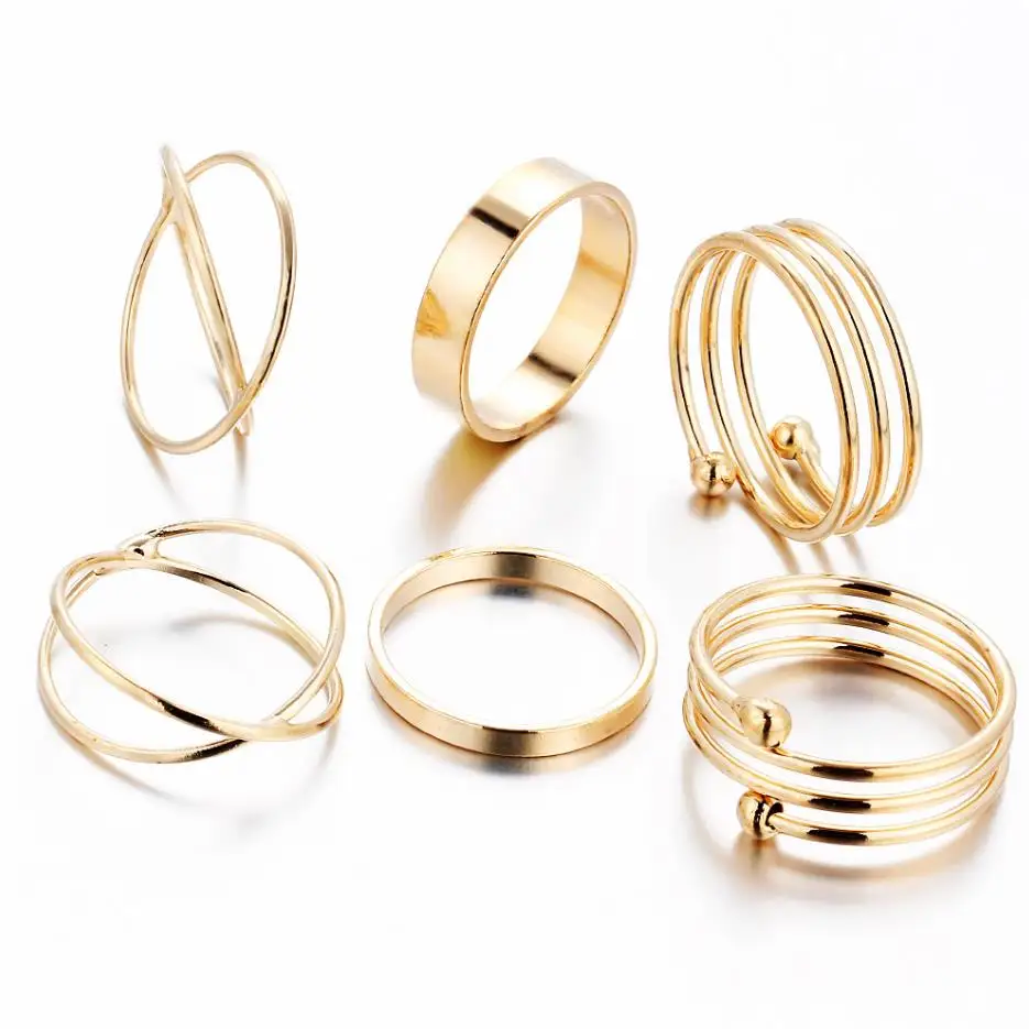

Small Order 6Pcs/Set Western Hot Sale Personality Rings Set Vintage Knuckle Rings Set For Women Jewelry 2021 Wholesale, Gold