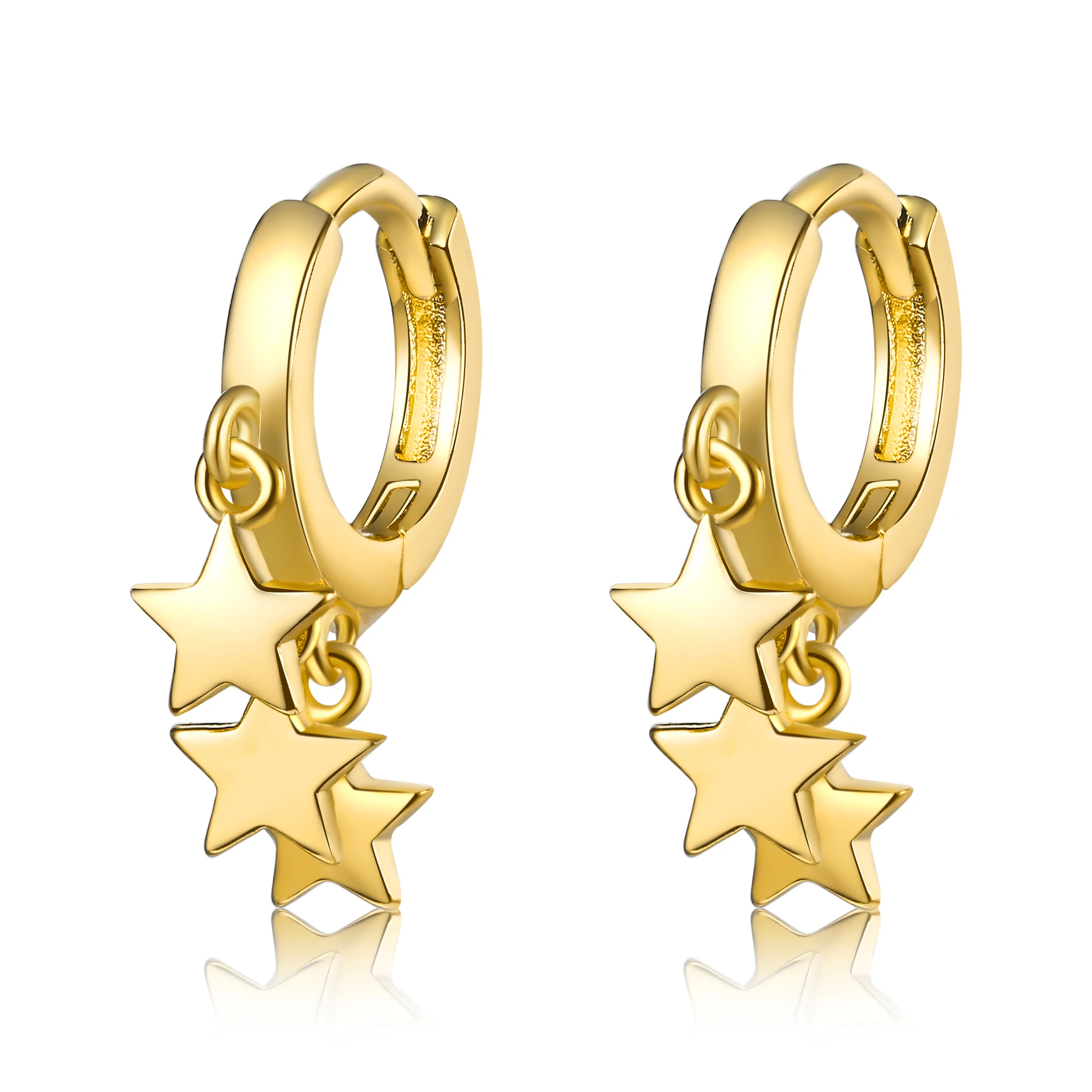 

Fashionable copper 18K gold plated mini shop hoop with sparkling star jewelry for glamorous women's wholesale earrings, Golden