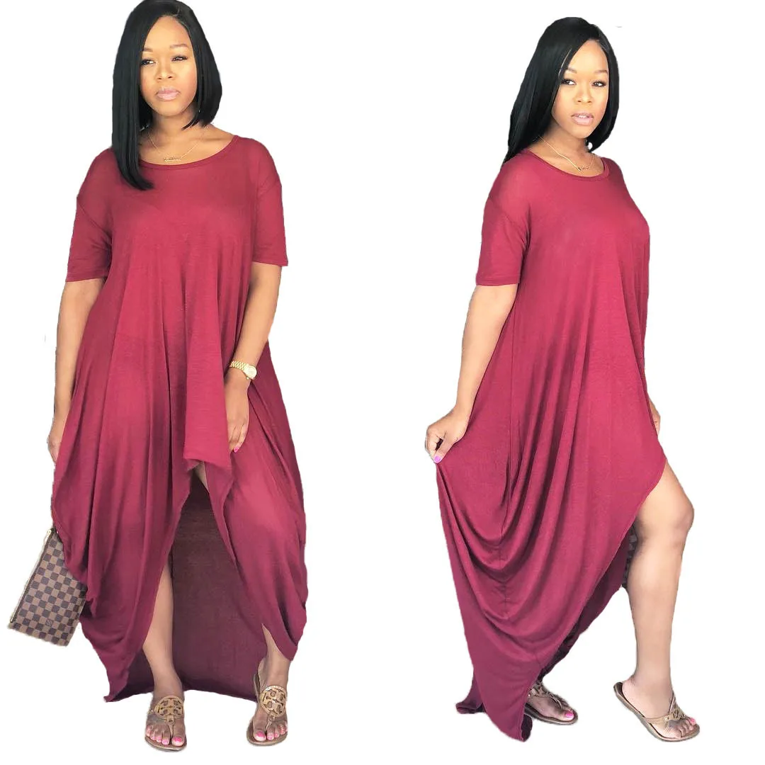 

Loose Women Summer 2021 Clothing Casual Dresses Irregular Ladies Maxi Big Size Dress, Grey