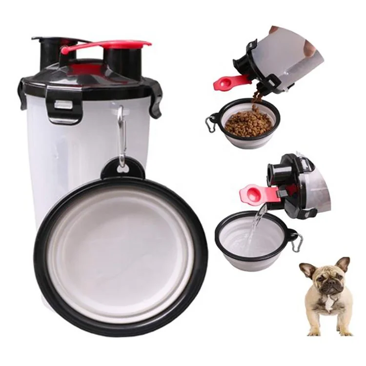 

Dog Food Container 2 in 1 Portable Pet Travel Mug Dog Food Dispenser Dog Water Botter with Collapsible Bowl for Walking, Customized