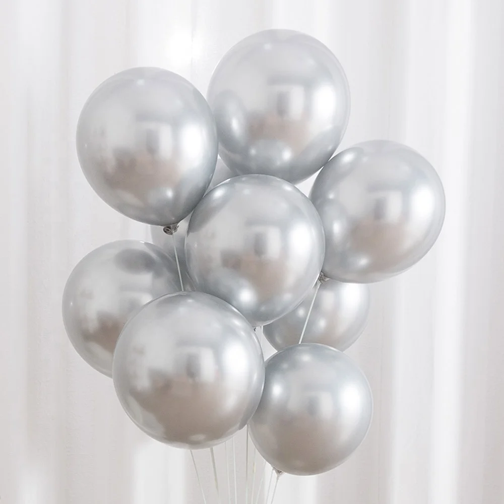 

ALO 12" Happy Birthday Party Round Helium Latex Metallic Silver Color 12 inch Balloon Ballon