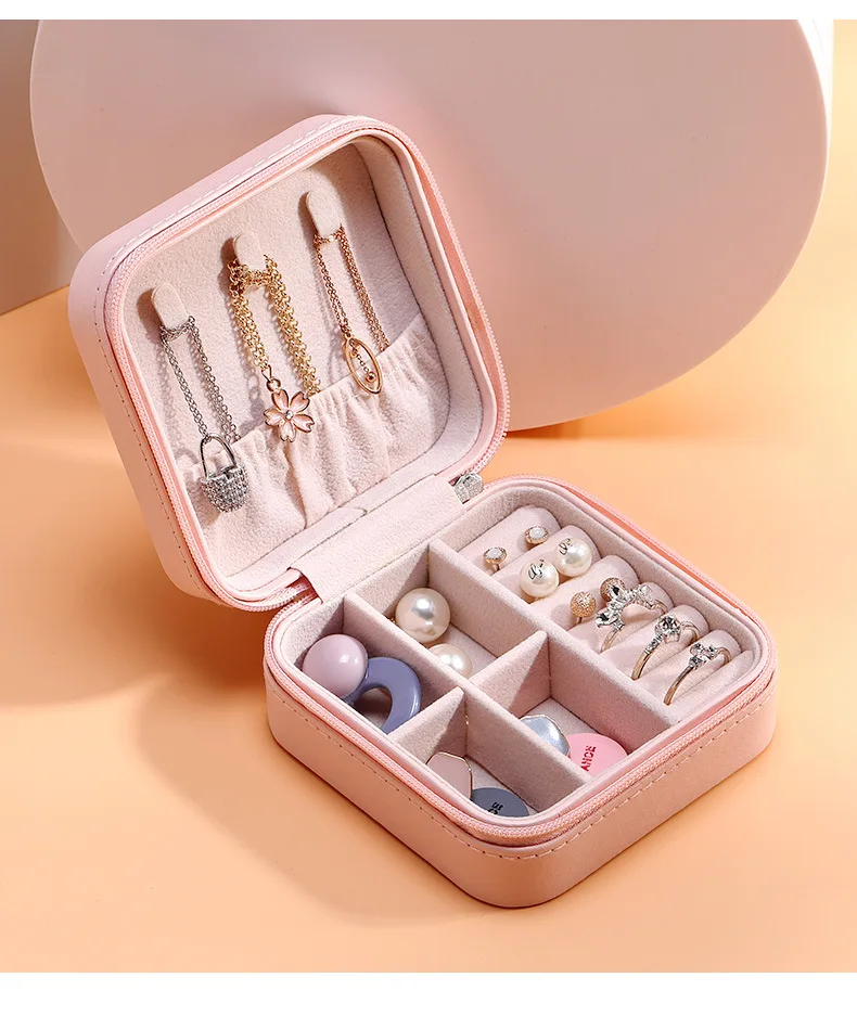 

Jewelry Organizer Display Travel Jewelry Case Boxes Portable Jewelry Box Zipper Leather Zipper Storage Jewelers, Multi colors