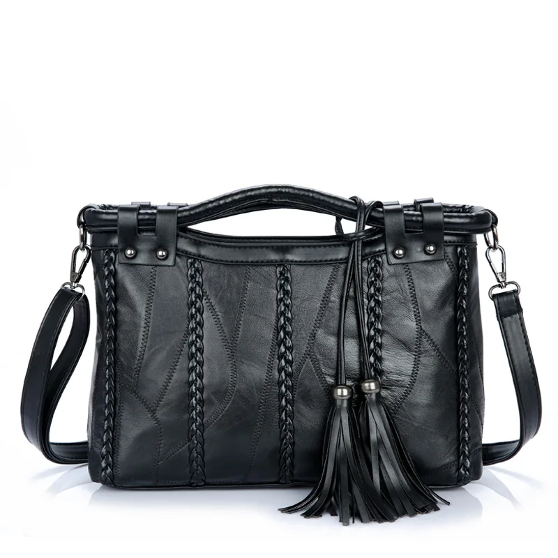 

Womens sheep leather National style handbag ladies hand bag shoulder bag with tassel