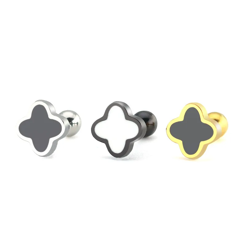 

Korean fashion trendy four-leaf clover flower earrings titanium steel stainless steel Korean explosion earrings