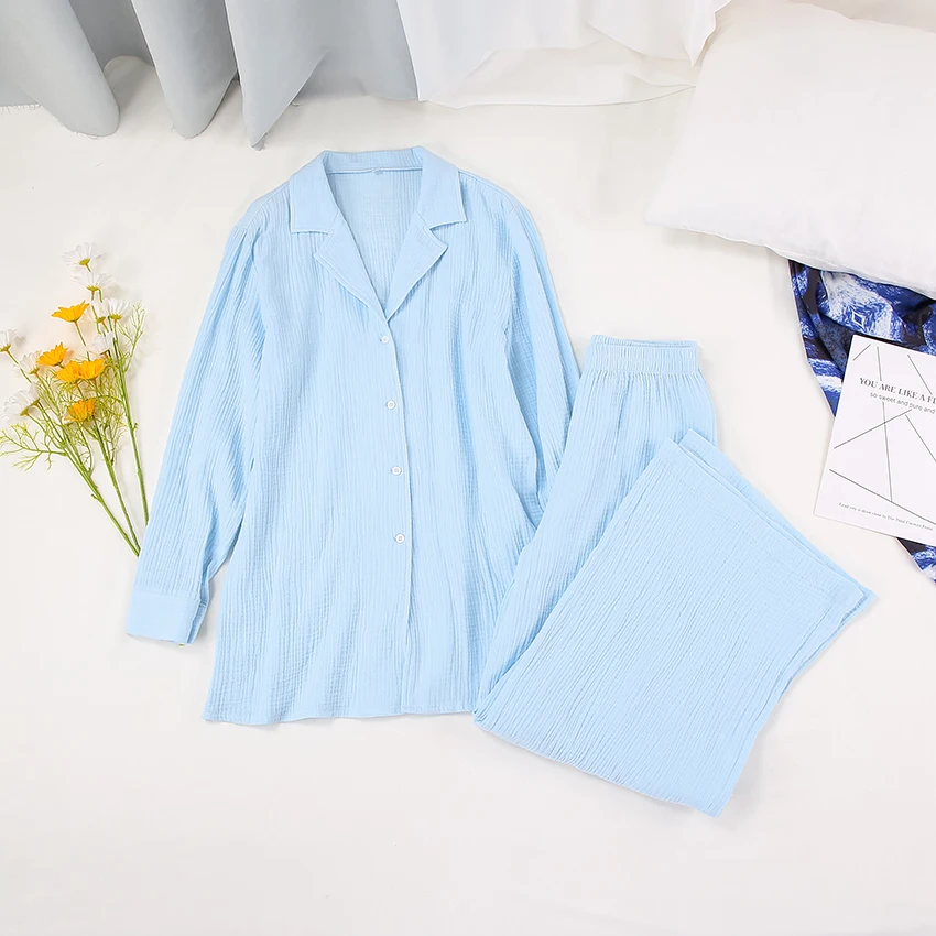 

Custom Loungewear Set Section Suit Collar Cotton knitted loungewear Skin-friendly Ladies Pajama sets, Accept customize color