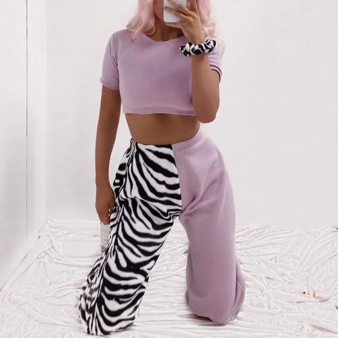 

FS1500D Autumn Fashion Women leopard print pants Color Blocking trousers