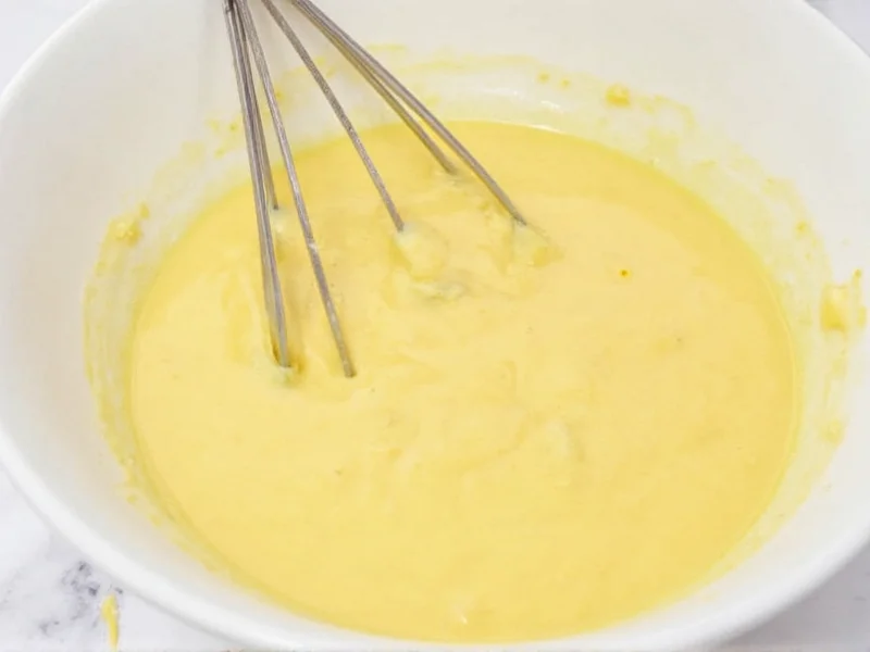 Step-by-step kewpie mayo emulsion process in bowl