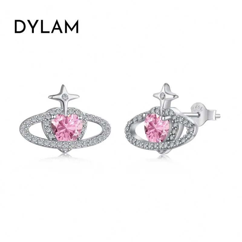 

Dylam Valentine Days Gift Tiny Hypoallergenic S925 Silver Heart Shape Planet Star 5A Zirconia Stud Earrings jewelry women