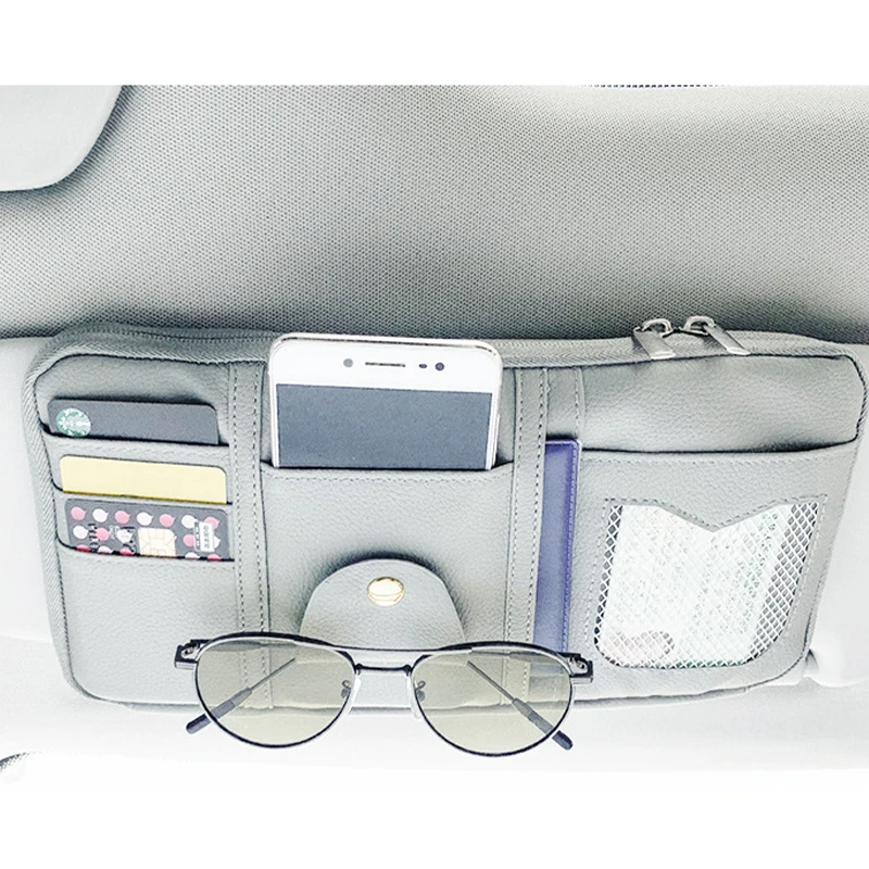 

PU Leather Car Sun Visor Organizer Storage Bag Glasses Holder Clip Bill Folder Card Ticket hang Pouch Car Organizer Bag