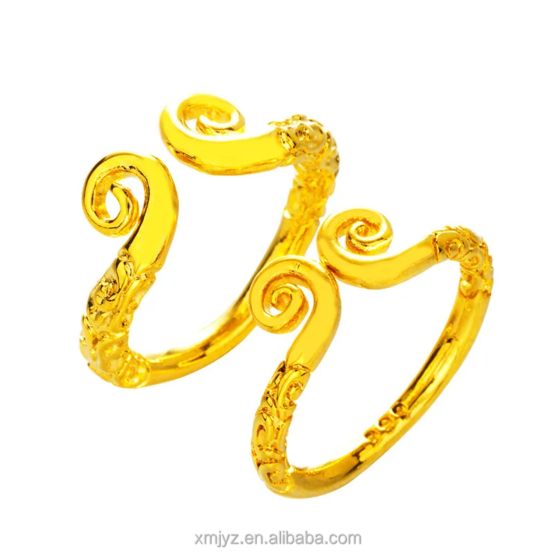 

Vietnam Sand Gold Men's And Women's Embossed Hoop Mantra Ring Couples Pure Brass Gold-Plated Monkey King Jewelry Cross-Border