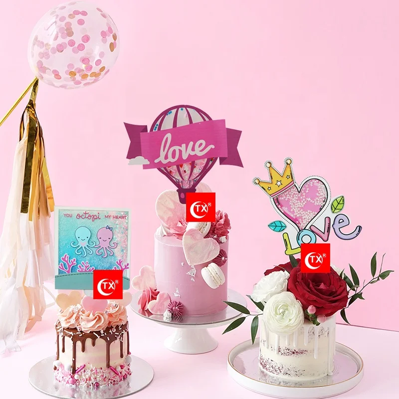 

TX Romantic Love You Octopi My Heart Happy Valentine's Day Gift Quicksand Acrylic Cake Topper For Party Decorations Supplier, Customized color
