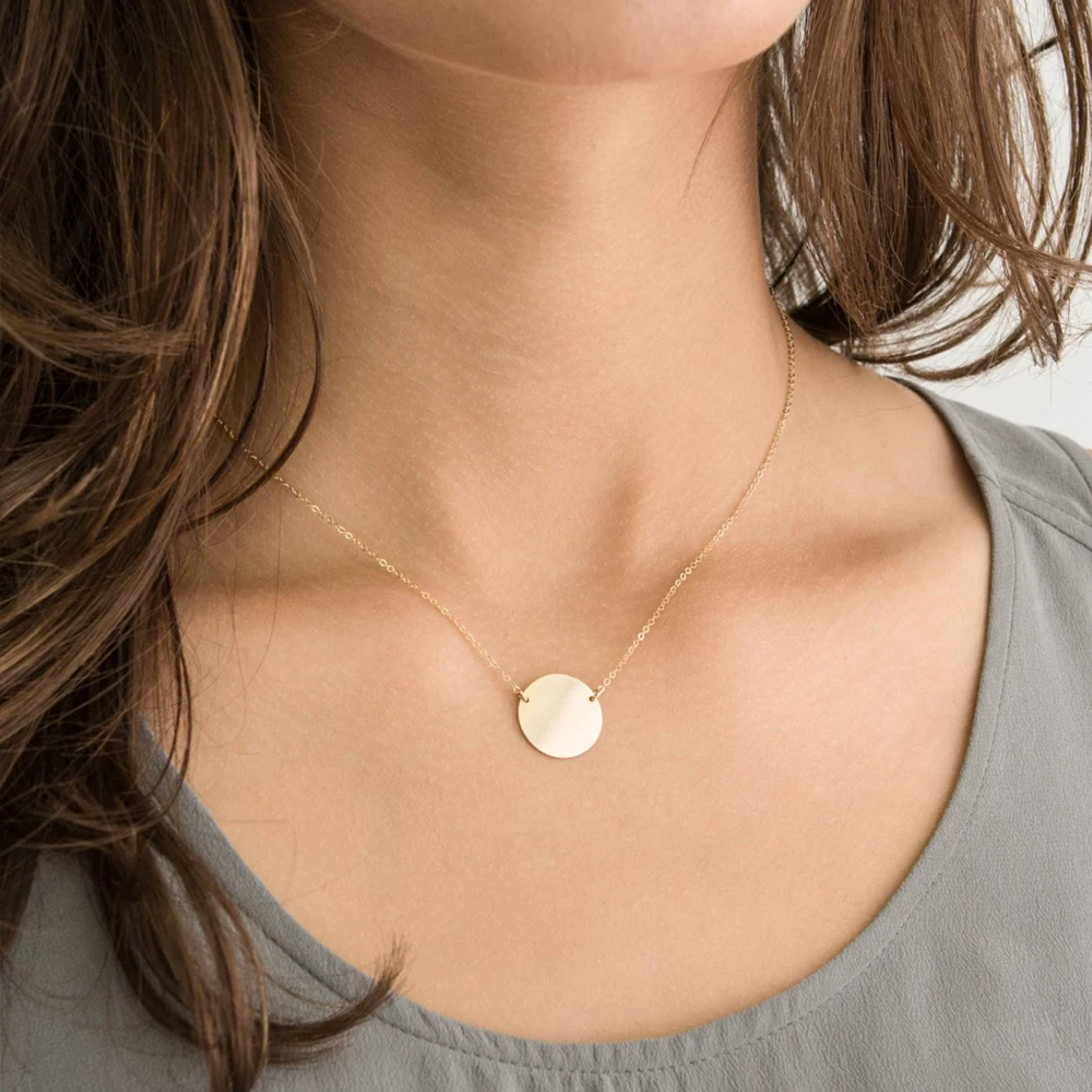 EManco Fashion Necklace Simple 316L Titanium Steel Round Pendant Geometric Glossy Necklace Lettering Clavicle Chain