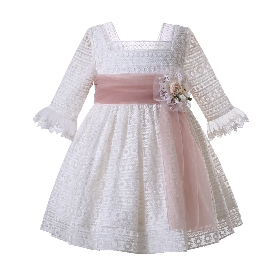 

OEM 2021 Pettigirl Spring Dresses For Girls Communion Baptism Little Girls Ceremony White Dress