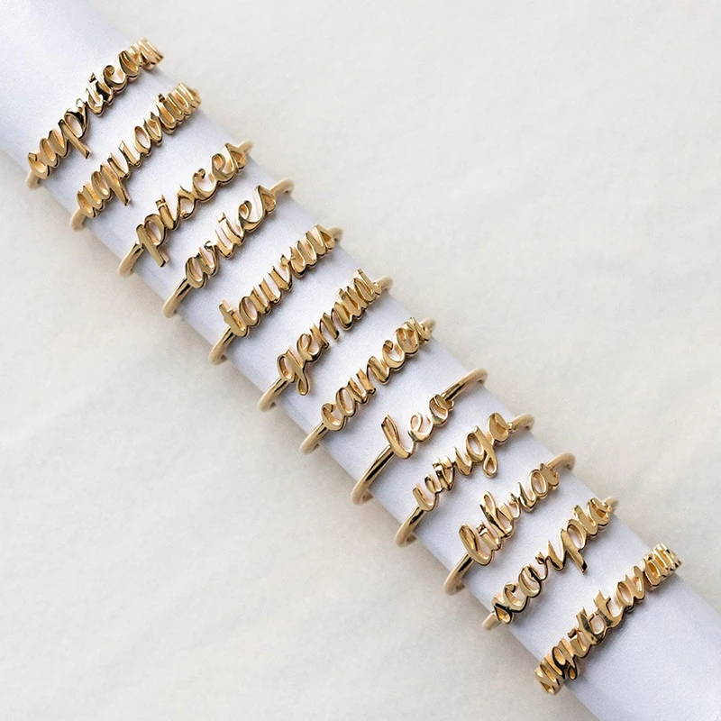 

Minimalist Thin Open Gold 12 Zodiac Sign Finger Rings Birthday Friendship Jewelry Gift Personality English Letter Zodiac Rings