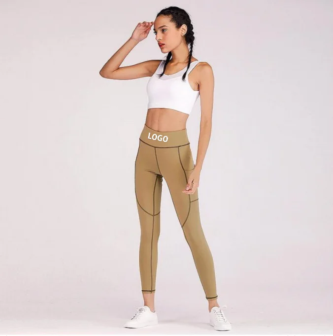 

2020 New Solid Color Autumn Winter Yoga Pants Sports Tights Fitness Bottoms Belt Pocket Leggings, As pictures