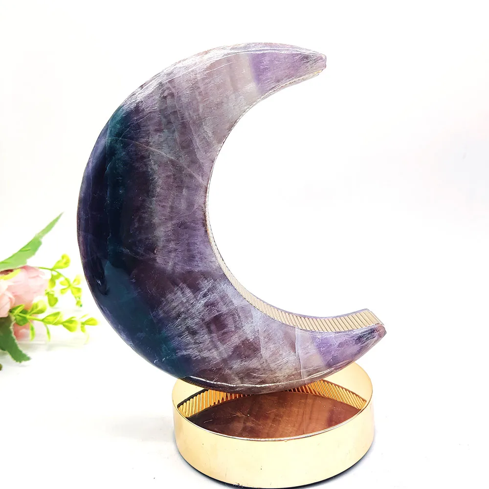 

Wholesale natural crystal stone carfts rainbow fluorite moon lamp crystal night light