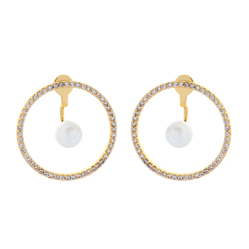 

me00213 Circle Zircon Accessories Women Gold Hoop Earrings Pearl Lady Earing