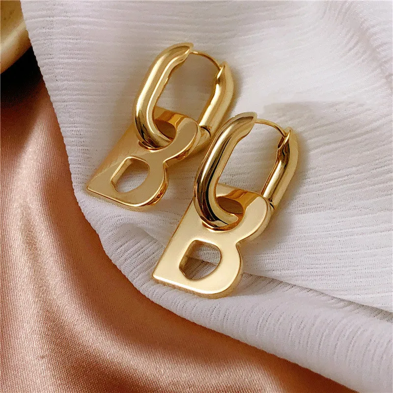 

Letter B Copper 16 K High Quality Drop Earrings for Women Men Trendy Elegant Korean Minimalist Gold Silver Color Earrings Gifts