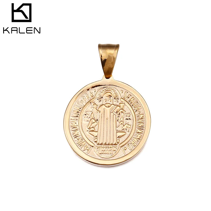 

Men's Fashion Titanium Steel Pendant Religion Gold Steel Round Jesus Hanging Pendant Muslim Necklace Jewelry, Picture show