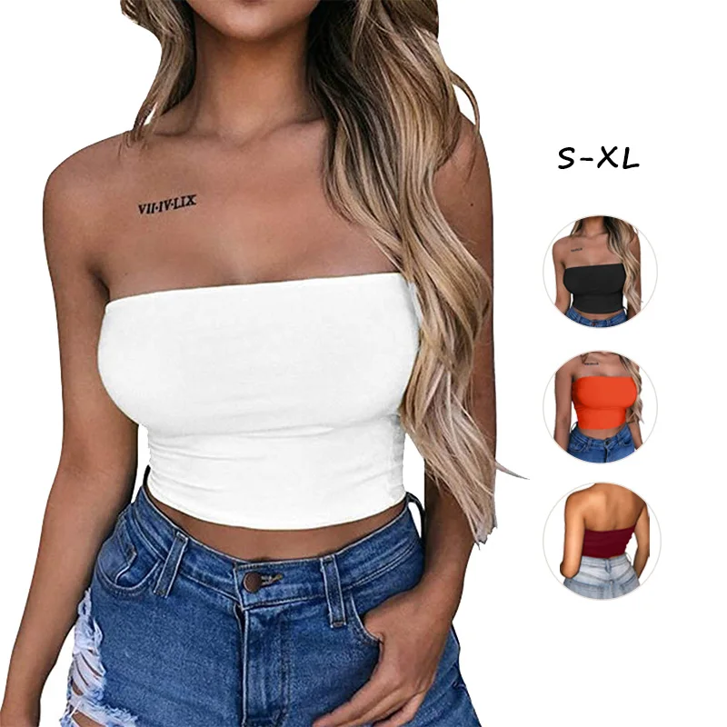 

2022 Custom Summer Blank Solid Fashionable Sexy Crop Top White Womens Tube Tops